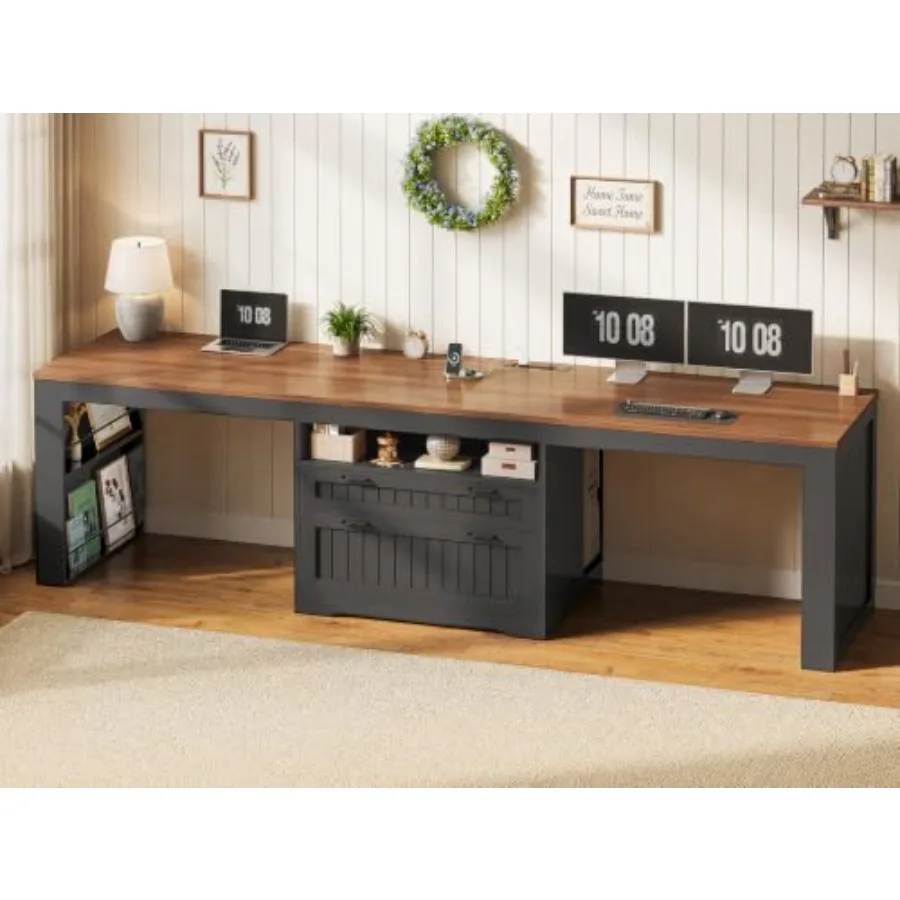 Home Office With Two Desks - Farmhouse Two-person Desk for Home Office,