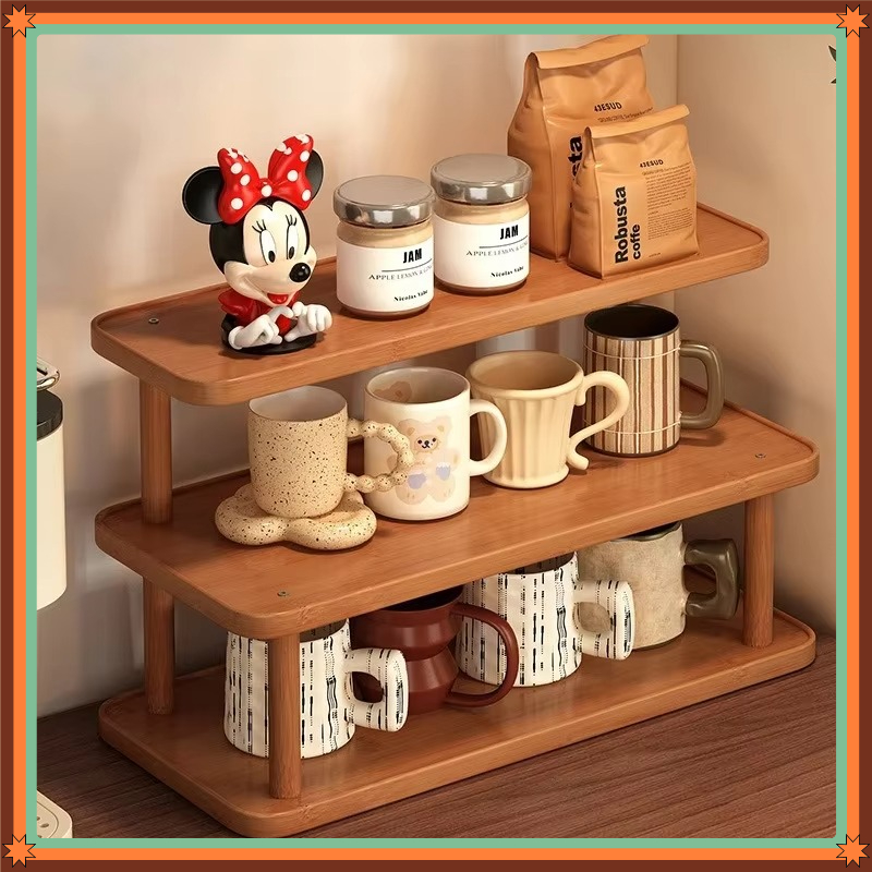 Desktop Organizer Bamboo - Mid-century Vintage Coffee Mug Holder Multi-layer