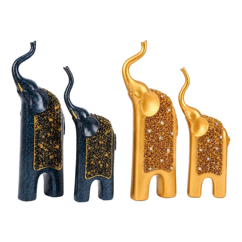 Home Office With Two Desks - Elephant Desk Sculptures, Two Graduated Statues