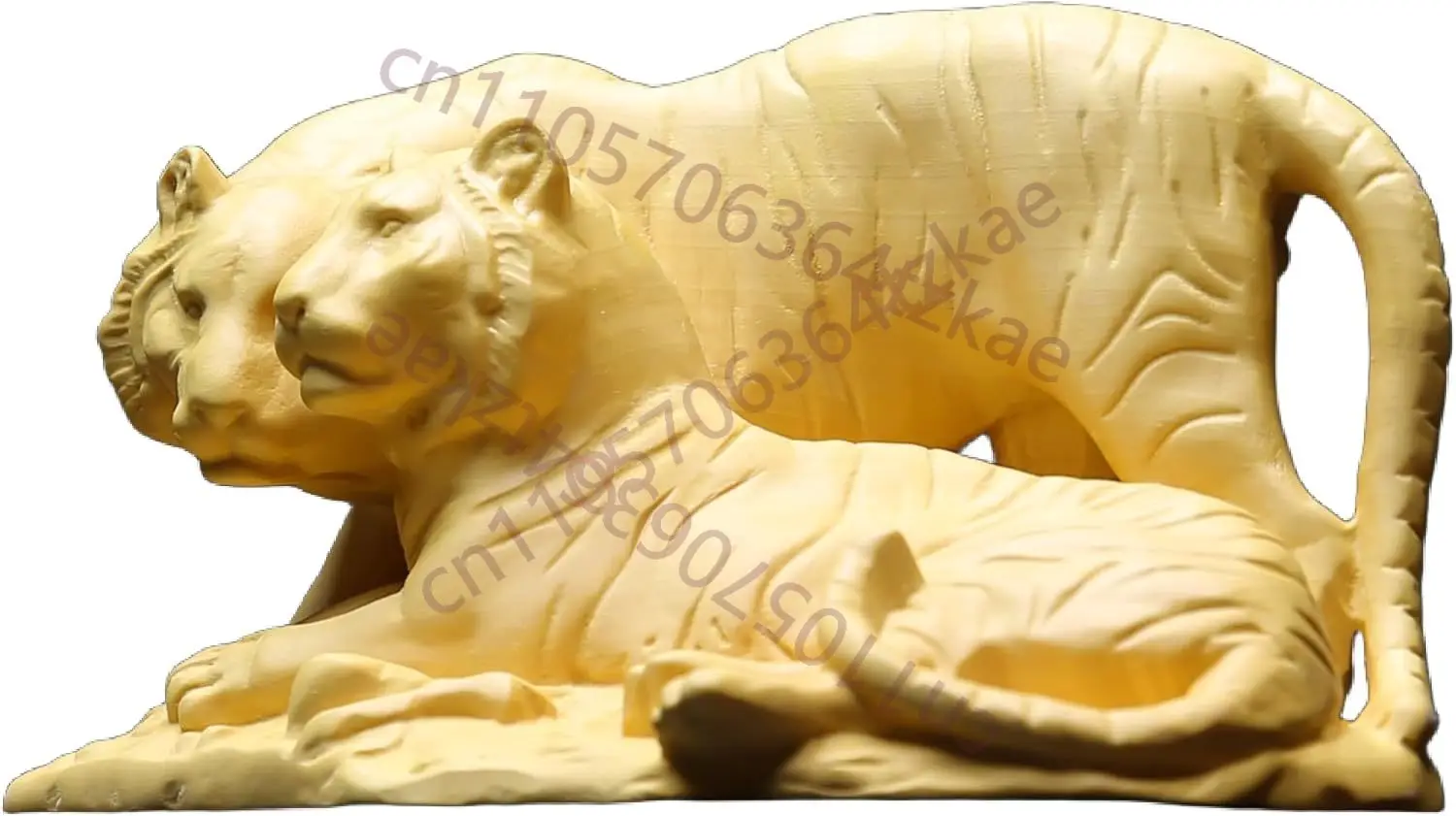 Home Office With Two Desks - Handcrafted Boxwood Wooden Two Tigers Sculpture