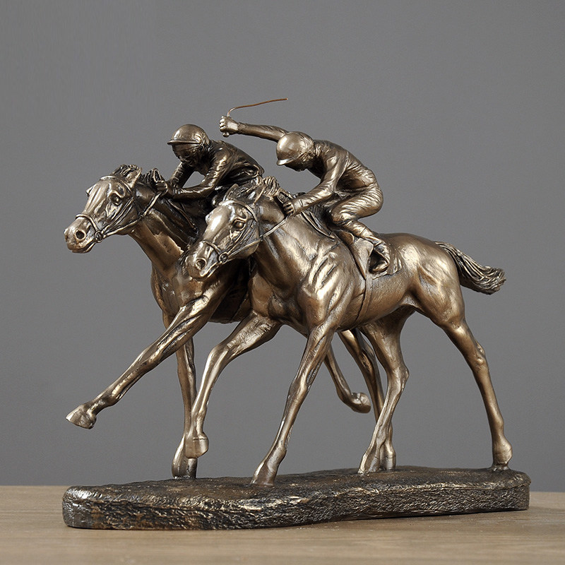 Home Office With Two Desks - Resin Bronze Finish Two Jockeys Racing