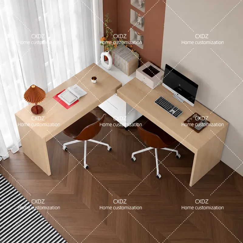 Home Office With Two Desks - Nordic Double Corner Desk Modern Simple