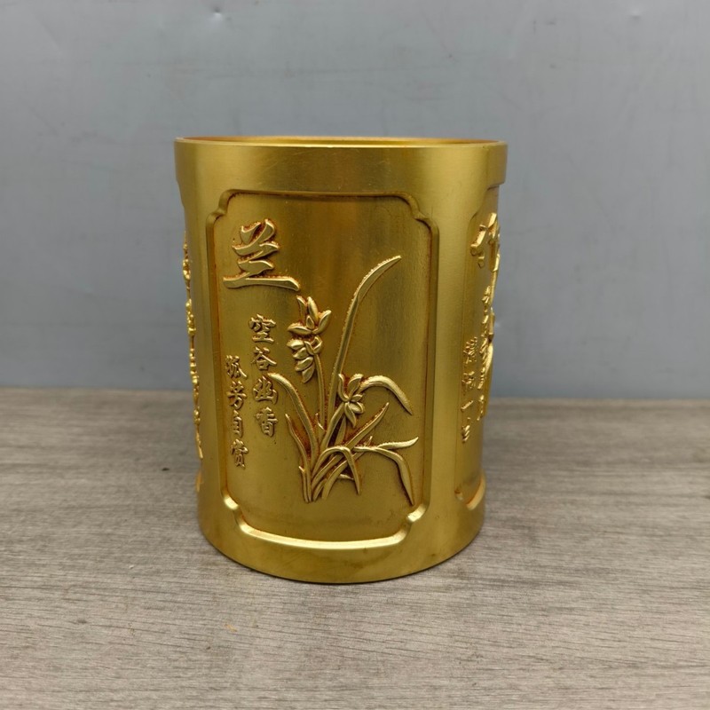 Desktop Organizer Bamboo - Brass Plum, Orchid, Bamboo, Chrysanthemum Pen