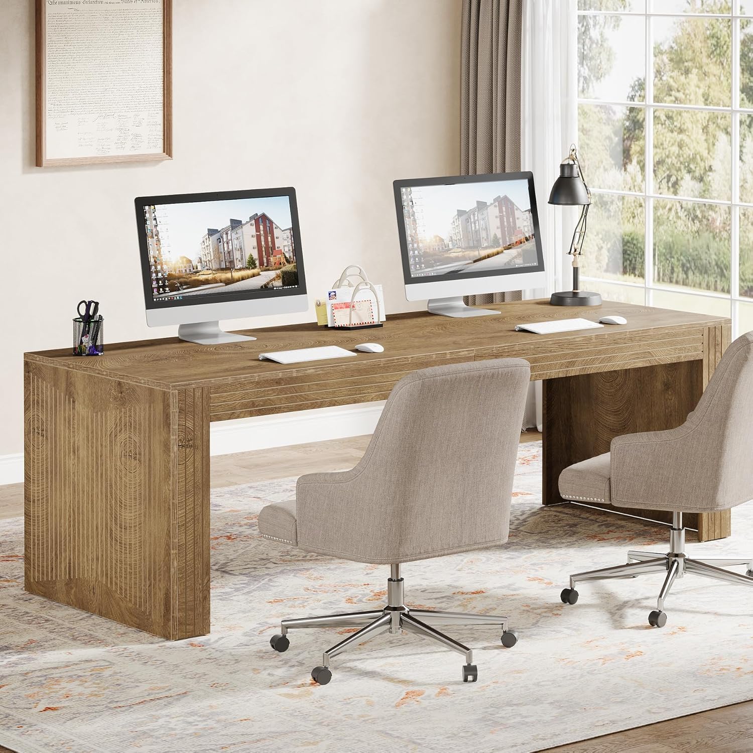 #79-Inch Extra Long Double Com - Home Office With Two Desks 评论和价格