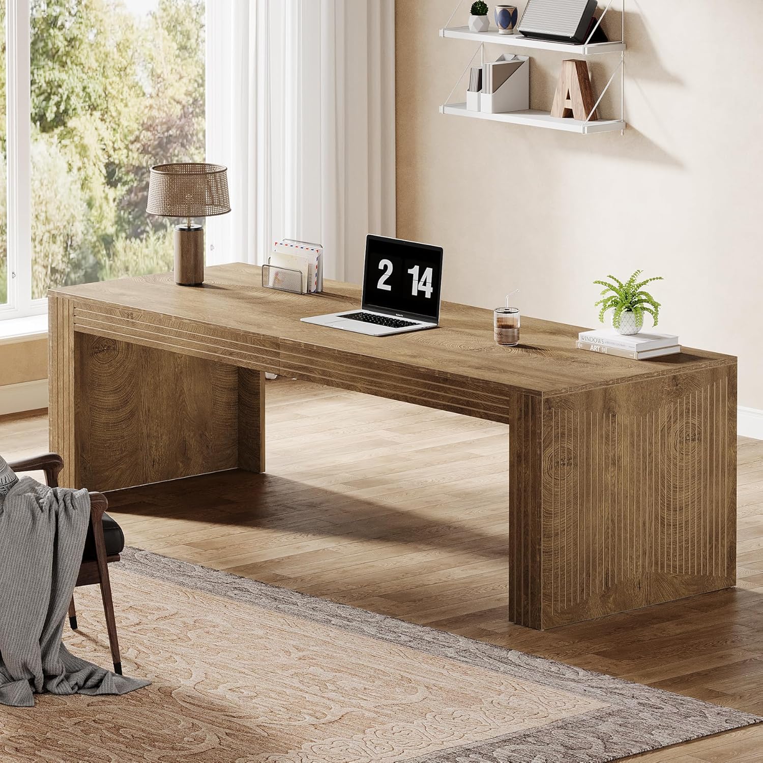 #79-Inch Extra Long Double Com - Home Office With Two Desks 评论和价格