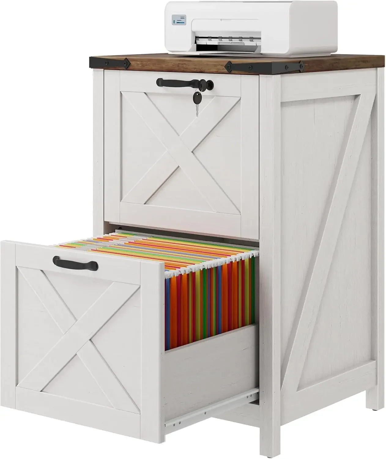 White Lock Wooden Two Drawer V - Home Office With Two Desks 评论和价格