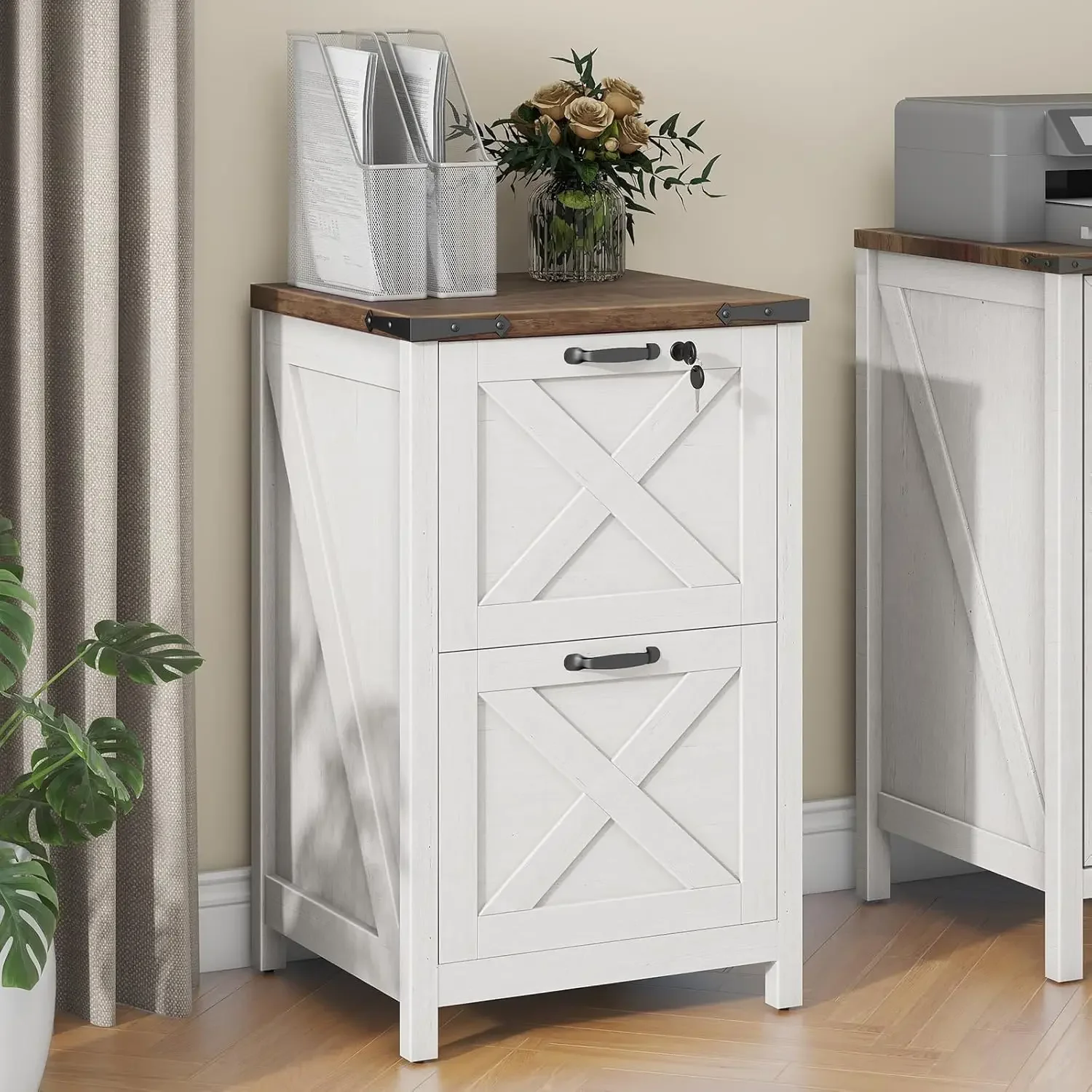 White Lock Wooden Two Drawer V - Home Office With Two Desks 评论和价格