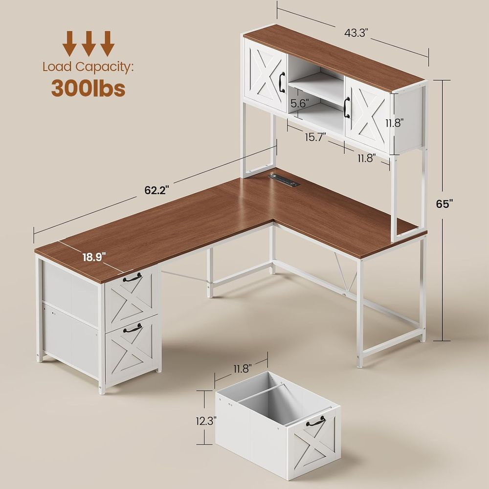 L Shaped Desk with Hutch, Reve - Home Office With Two Desks 评论和价格