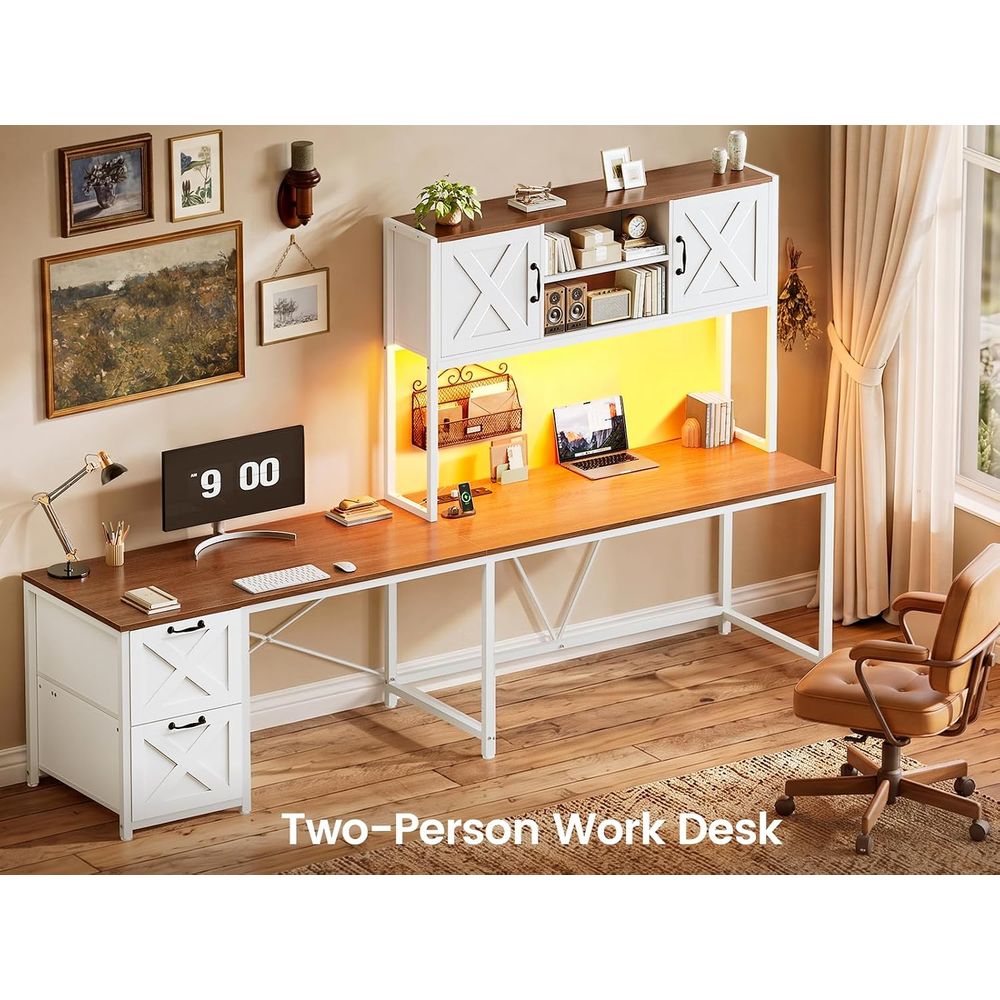 L Shaped Desk with Hutch, Reve - Home Office With Two Desks 评论和价格