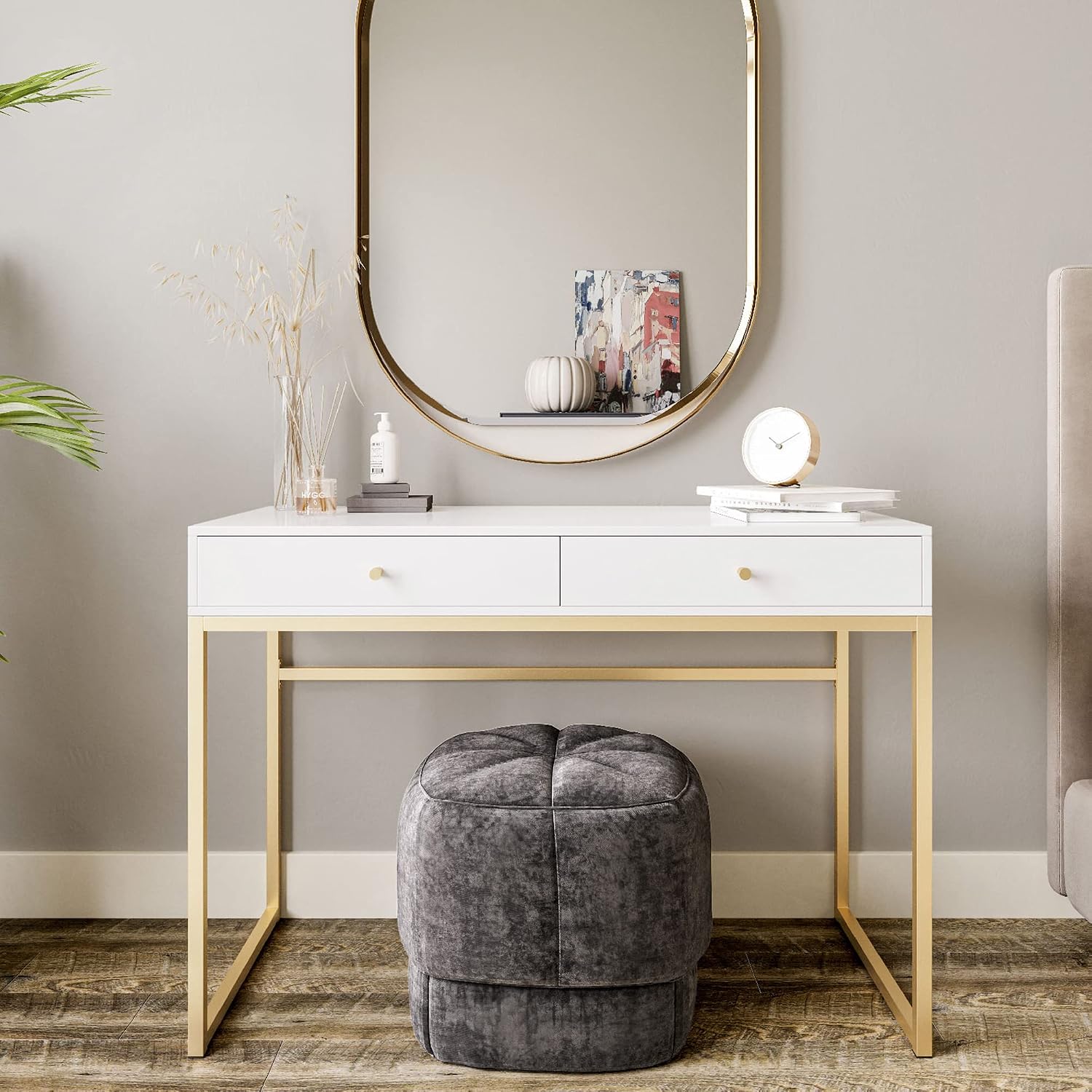 Modern 42 Inch Makeup Vanity D - Home Office With Two Desks 评论和价格