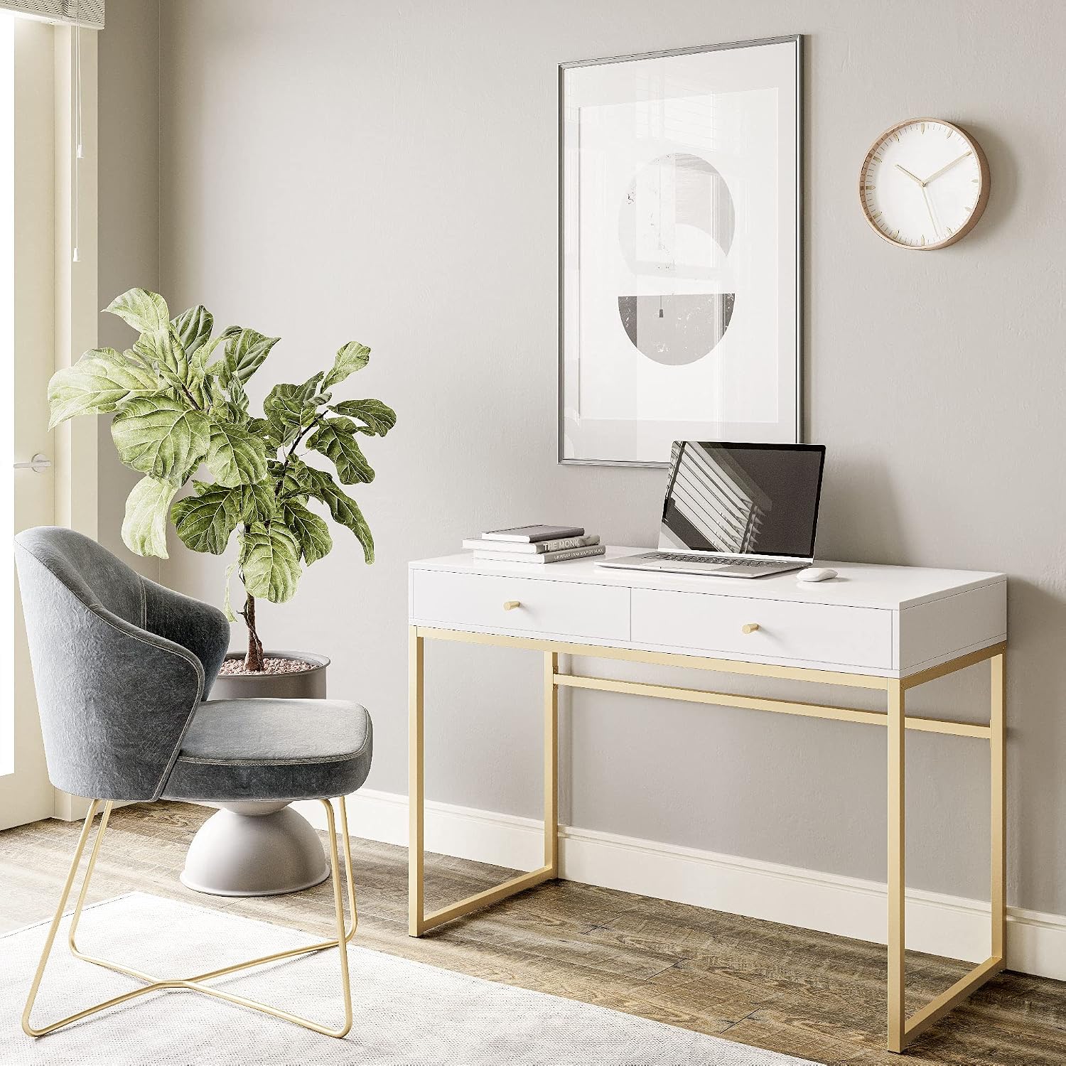 Modern 42 Inch Makeup Vanity D - Home Office With Two Desks 评论和价格