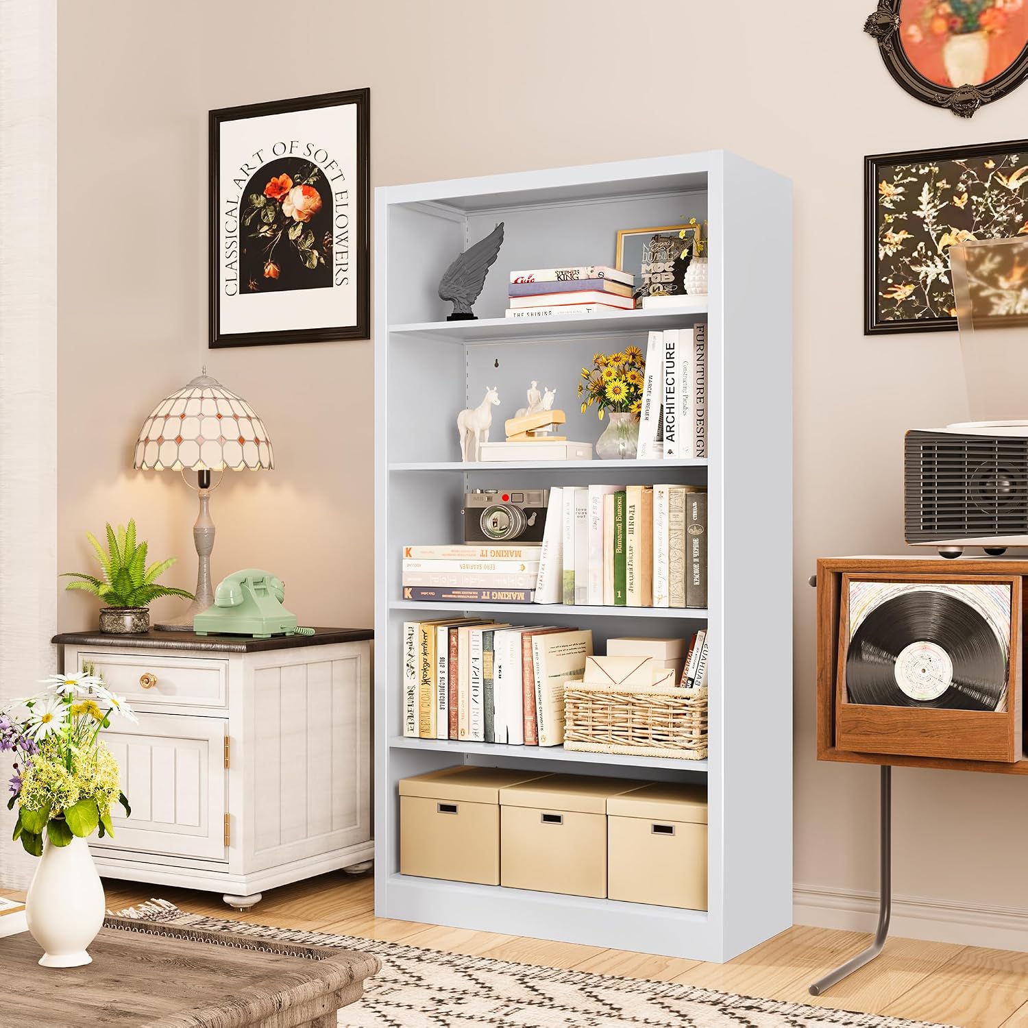 5-Shelf Metal Bookcase Adjusta - Home Office Library 评论和价格