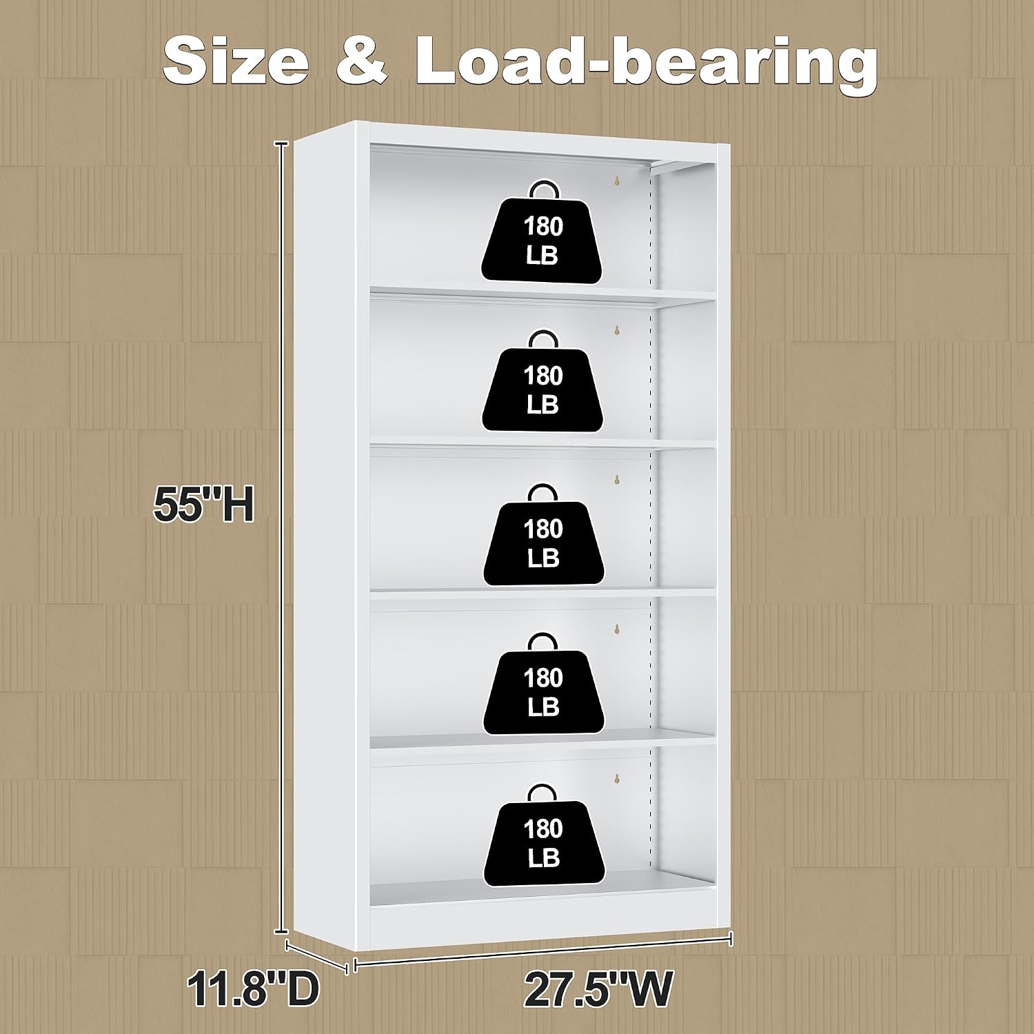 5-Shelf Metal Bookcase Adjusta - Home Office Library 评论和价格