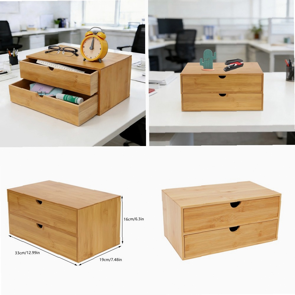 Desk Organizer, 2-Drawer Offic - Desktop Organizer Bamboo 评论和价格